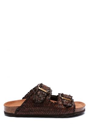 14128 Ch-Kifidis Soft Step Kadın Çift Bantlı Örme Mantar Terlik 36-41 Dk. Brown/Koyu Kahve