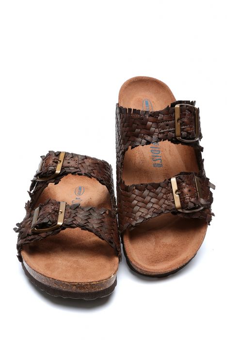 14128 Ch-Kifidis Soft Step Kadın Çift Bantlı Örme Mantar Terlik 36-41 Dk. Brown/Koyu Kahve