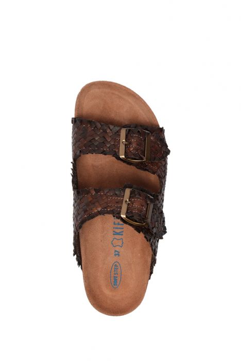 14128 Ch-Kifidis Soft Step Kadın Çift Bantlı Örme Mantar Terlik 36-41 Dk. Brown/Koyu Kahve