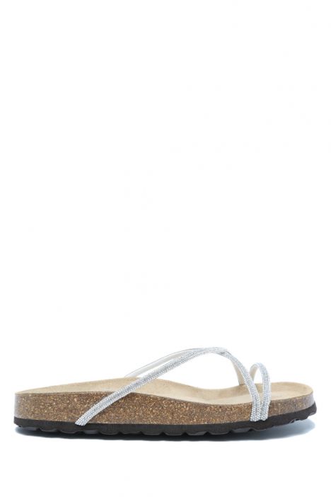 K14304 Kifidis Soft Step Kadın Taşlı Mantar Terlik 36-41 052-093 Silver/Gümüş