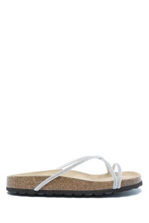 K14304 Kifidis Soft Step Kadın Taşlı Mantar Terlik 36-41 052-093 Silver/Gümüş