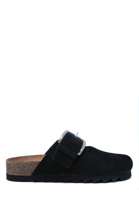 14444 Ch-Kifidis Soft Step Kadın Süet Deri Sabo Mantar Terlik 36-41 Black/Siyah
