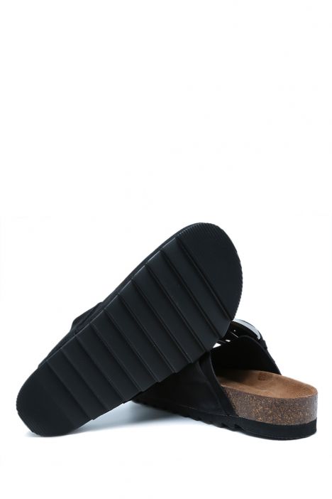 14444 Ch-Kifidis Soft Step Kadın Süet Deri Sabo Mantar Terlik 36-41 Black/Siyah