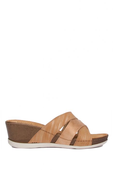 200718-SY Kifidis-Natura Kadın Çapraz Bantlı Topuklu Terlik 36-40 -BT Camel - 55C