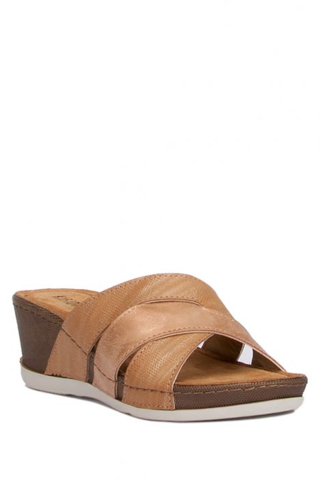 200718-SY Kifidis-Natura Kadın Çapraz Bantlı Topuklu Terlik 36-40 -BT Camel - 55C
