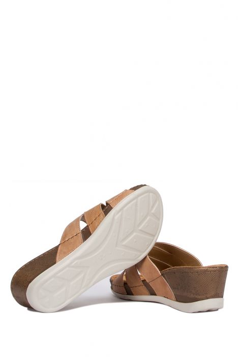 200718-SY Kifidis-Natura Kadın Çapraz Bantlı Topuklu Terlik 36-40 -BT Camel - 55C