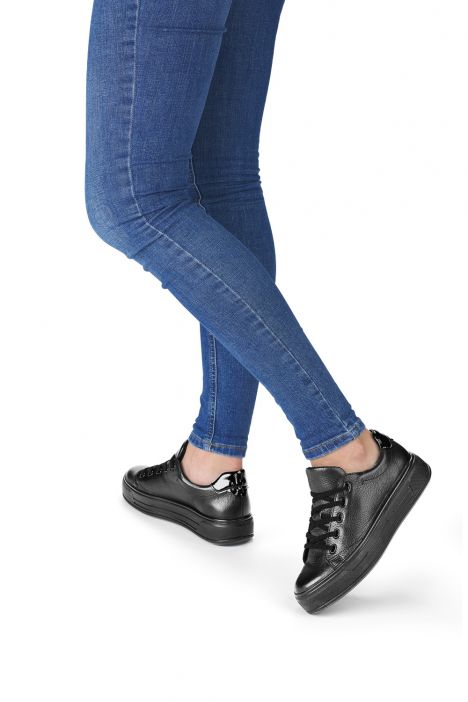 23042 Ara Shoes Canberra Kadın Deri Sneaker Ayakkabı 3.5-7.5 01 CERVOCALF,MURANOLACK , BLACK