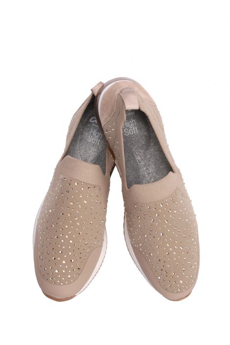 24068 Ara Shoes Kadın Taşlı Anatomik Ayakkabı 3.5-8.0 FOIL,WOV/VEL,SAND - 06FWS