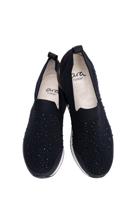 24068 Ara Shoes Kadın Taşlı Anatomik Ayakkabı 3.5-8.0 FOIL,WOV/VEL,BLUE - 02FWB