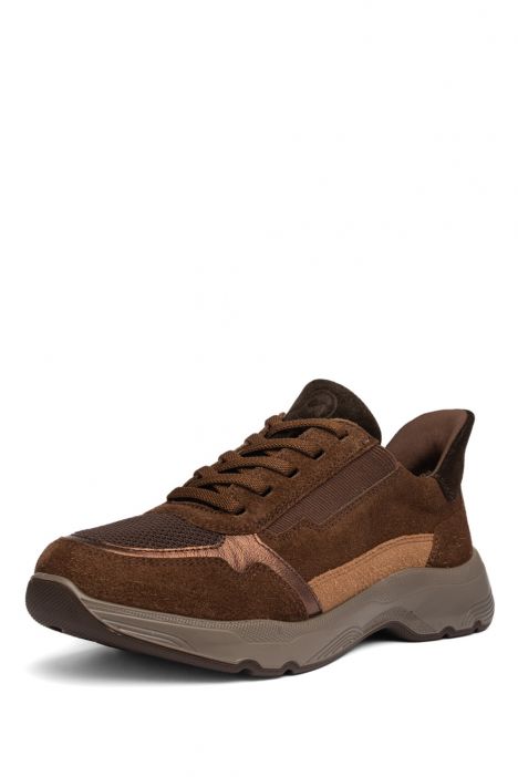 25816 Ara Shoes Boston Kadın Easy 2 Go Sneaker 36-42 03 KALBVELOUR,KNIT-S,CRUNCH-MET , MOCCA