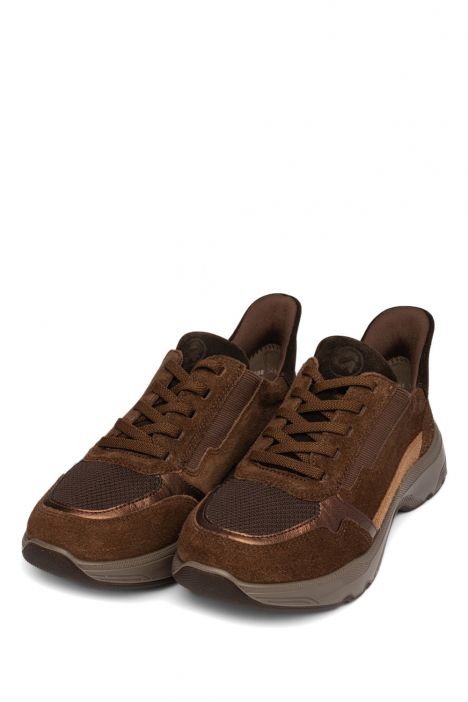 25816 Ara Shoes Boston Kadın Easy 2 Go Sneaker 36-42 03 KALBVELOUR,KNIT-S,CRUNCH-MET , MOCCA