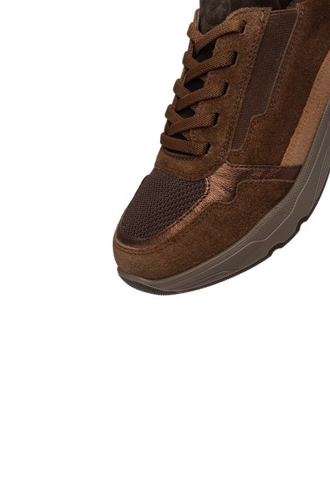 25816 Ara Shoes Boston Kadın Easy 2 Go Sneaker 36-42 03 KALBVELOUR,KNIT-S,CRUNCH-MET , MOCCA