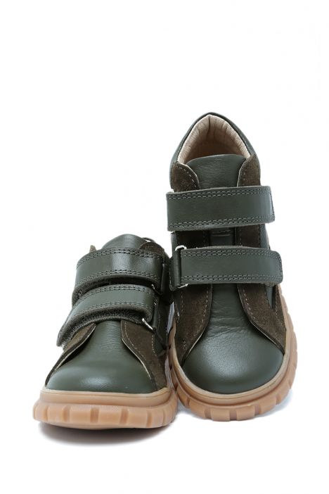 25W007 Kifidis-Kids Erkek Çocuk Deri Ayakkabı 25-30 Haki Deri