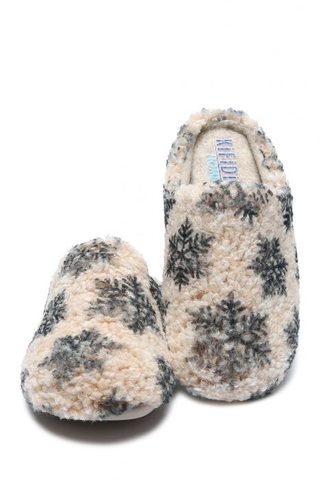 286863 Kifidis Home Kadın Peluş Ev Terliği 36-41 Bej-Siyah/Negro 4