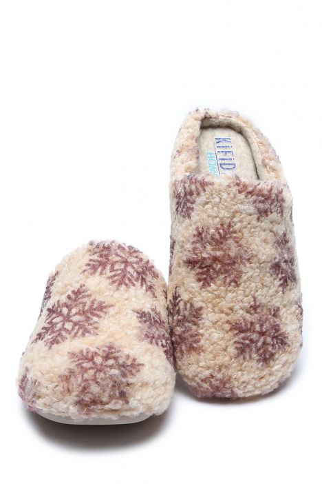 286863 Kifidis Home Kadın Peluş Ev Terliği 36-41 Bej-Mor/Malva 1