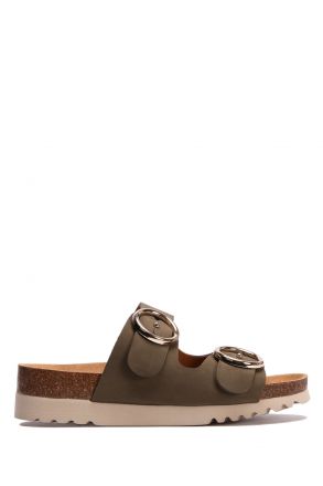 29319 Scholl Malibu 2 Staps Kadın Çift Bantlı Tokalı Mantar Terlik 36-40 Haki/Olive