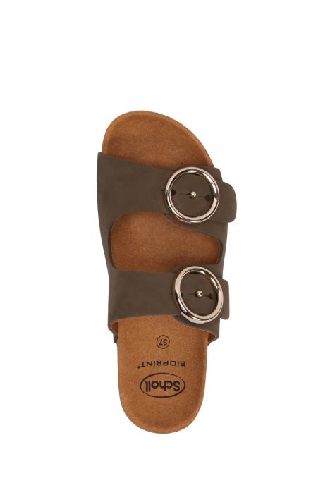 29319 Scholl Malibu 2 Staps Kadın Çift Bantlı Tokalı Mantar Terlik 36-40 Haki/Olive