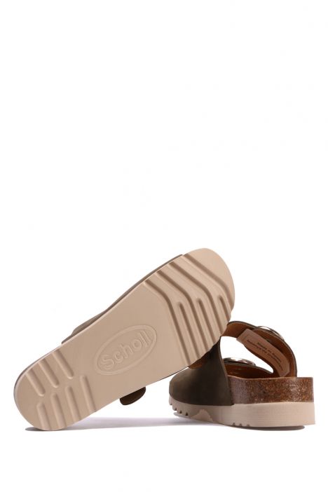 29319 Scholl Malibu 2 Staps Kadın Çift Bantlı Tokalı Mantar Terlik 36-40 Haki/Olive