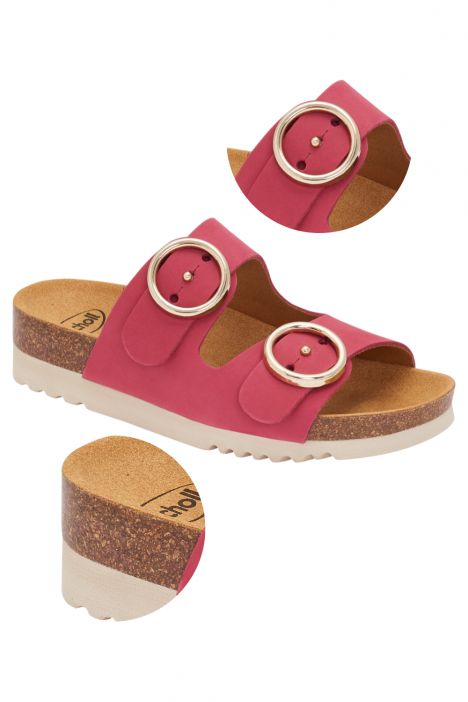 29319 Scholl Malibu 2 Staps Kadın Çift Bantlı Tokalı Mantar Terlik 36-40 Fuşya / Fuxia