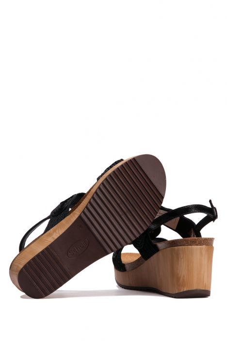 29894 Scholl Sabaudia Sandal Kadın Dolgu Topuklu Mantar Sandalet 36-40 Siyah / Black