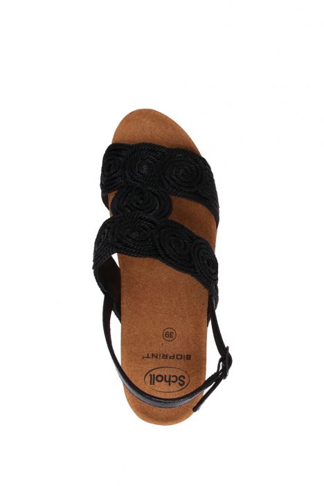 29894 Scholl Sabaudia Sandal Kadın Dolgu Topuklu Mantar Sandalet 36-40 Siyah / Black