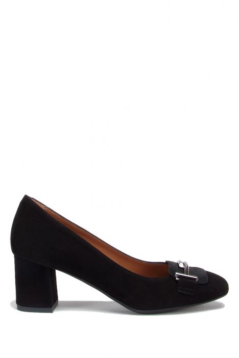 301 Kifidis Kadın Tokalı Süet Topuklu Ayakkabı 36-41 Siyah Süet / Black Suede