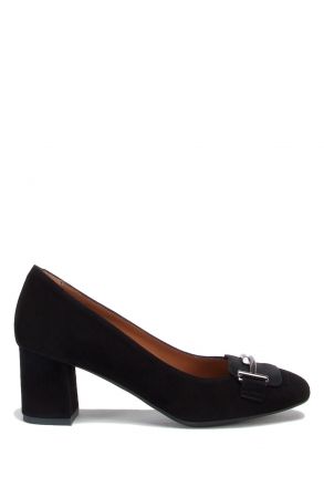 301 Kifidis Kadın Tokalı Süet Topuklu Ayakkabı 36-41 Siyah Süet / Black Suede