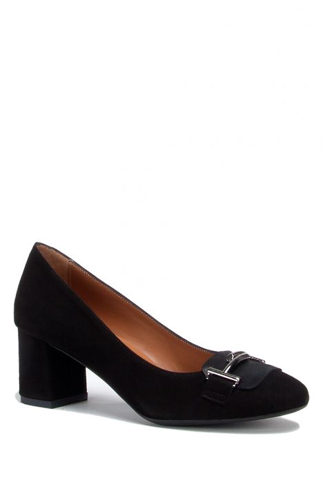 301 Kifidis Kadın Tokalı Süet Topuklu Ayakkabı 36-41 Siyah Süet / Black Suede