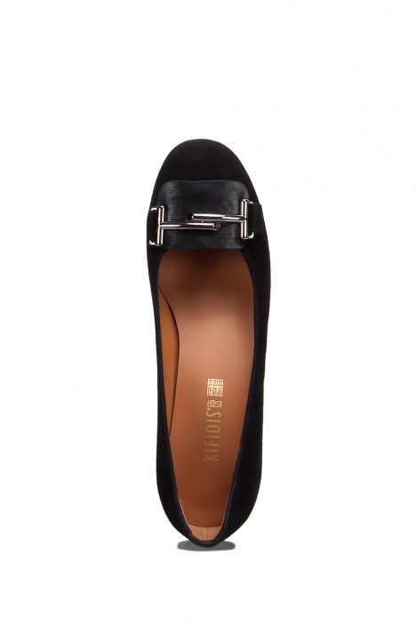 301 Kifidis Kadın Tokalı Süet Topuklu Ayakkabı 36-41 Siyah Süet / Black Suede