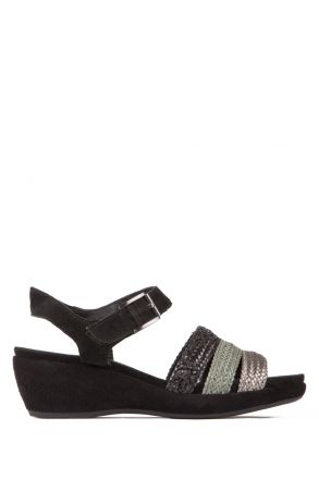 35351 Ara Shoes Kadın Dolgu Topuk Sandalet 3 - 8 SCHWARZ GUN,PIOMBO - 05GS
