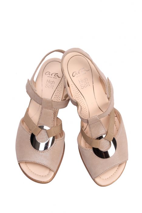 35730 Ara Shoes Kadın Topuklu Süet Sandalet 3.5-7.0 LIN-MET,SAND - 05LS