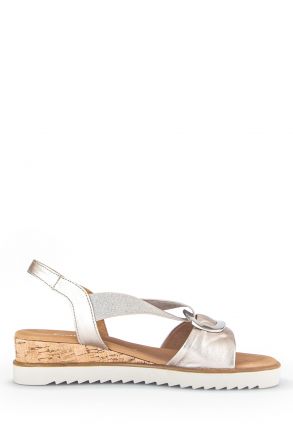 42753 Gabor Kadın Dolgu Topuklu Deri Sandalet 3.5-7.5 82 Metalik/Satin Met. (LDS) puder (Kork)
