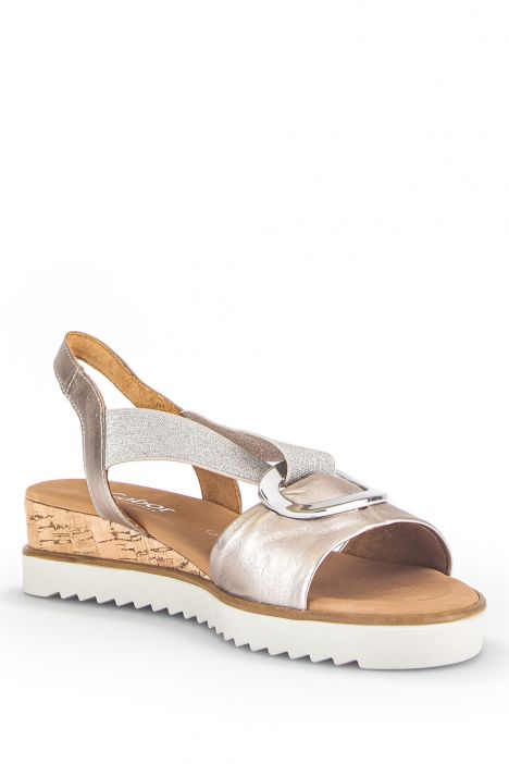 42753 Gabor Kadın Dolgu Topuklu Deri Sandalet 3.5-7.5 82 Metalik/Satin Met. (LDS) puder (Kork)