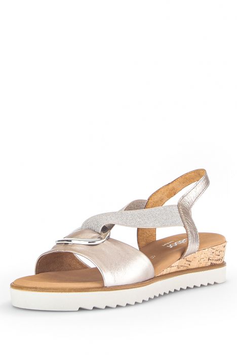 42753 Gabor Kadın Dolgu Topuklu Deri Sandalet 3.5-7.5 82 Metalik/Satin Met. (LDS) puder (Kork)