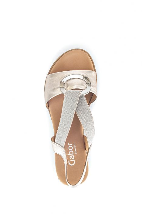 42753 Gabor Kadın Dolgu Topuklu Deri Sandalet 3.5-7.5 82 Metalik/Satin Met. (LDS) puder (Kork)