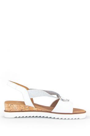 42753 Gabor Kadın Dolgu Topuklu Deri Sandalet 3.5-7.5 50 Beyaz/Cervo (LDS) weiss (Kork)