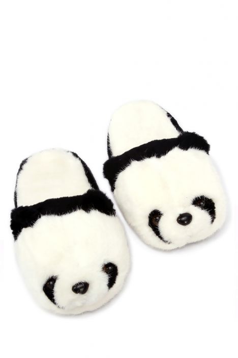 Kifidis Panda Peluş Terlik Beyaz / White