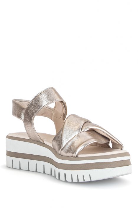 44622 Gabor Kadın Dolgu Topuklu Deri Sandalet 3.5-7.5 62 Metalik/Satin Met. puder
