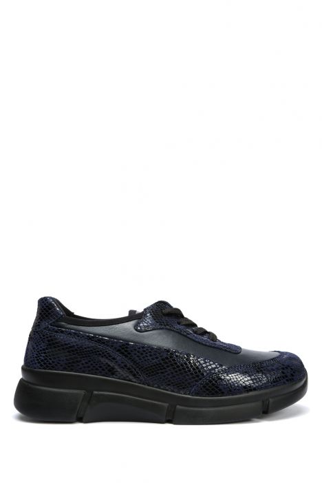 5122 Berkemann Vigga Kadın Bağcıklı Anatomik Ayakkabı 3.5-7.5 Deep Blue/Black - Leather/Stretch