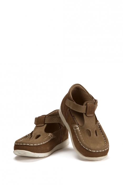 604 Kalite Çocuk Ayakkabı (Velkrolu) 25-30 Nubuk Taba - Bej / Nubuck Taba - Beige