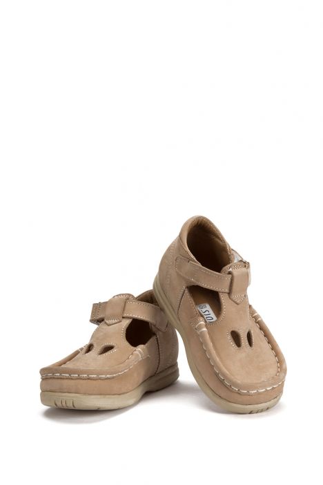 604 Kalite Çocuk Ayakkabı (Velkrolu) 25-30 Nubuk Bej / Nubuck Beige