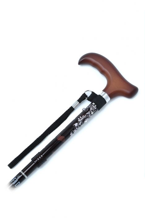 606SAW Kifidis Taşlı Katlanır Baston 9032-4 Siyah Desenli