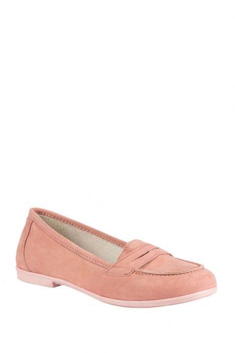 *Bt 6143F2E Kifidis Melania Hakiki Deri Çocuk Loafer Ayakkabı 30-37 Nubuk Pembe / Nubuck Rosa
