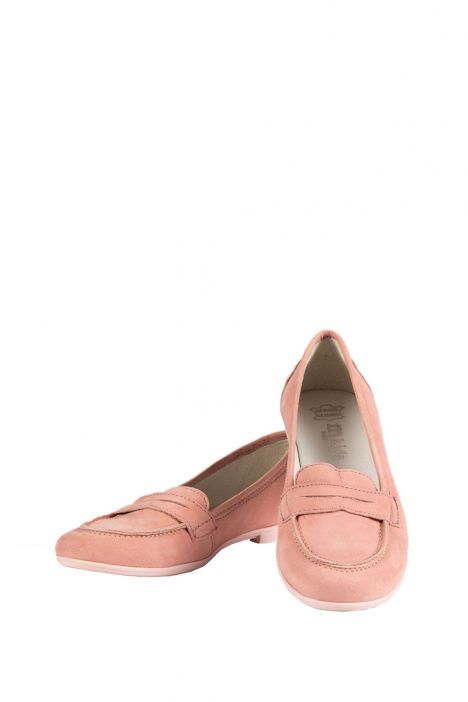 *Bt 6143F2E Kifidis Melania Hakiki Deri Çocuk Loafer Ayakkabı 30-37 Nubuk Pembe / Nubuck Rosa