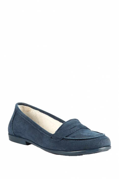 *Bt 6143F2E Kifidis Melania Hakiki Deri Çocuk Loafer Ayakkabı 30-37 Nubuk Mavi / Nubuck Blue