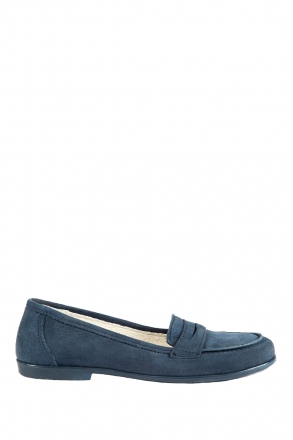 *Bt 6143F2E Kifidis Melania Hakiki Deri Çocuk Loafer Ayakkabı 30-37 Nubuk Mavi / Nubuck Blue