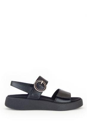 62863 Gabor Kadın Dolgu Topuklu Deri Sandalet 3.5-7.5 57 Siyah/Nappa schwarz(goldmatt/s)