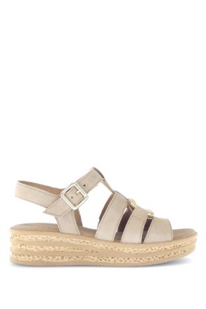 64552 Gabor Kadın Dolgu Topuklu Deri Sandalet 3.5-7.5 14 Karamel/Samtchevreau/Satin-caramel/gold