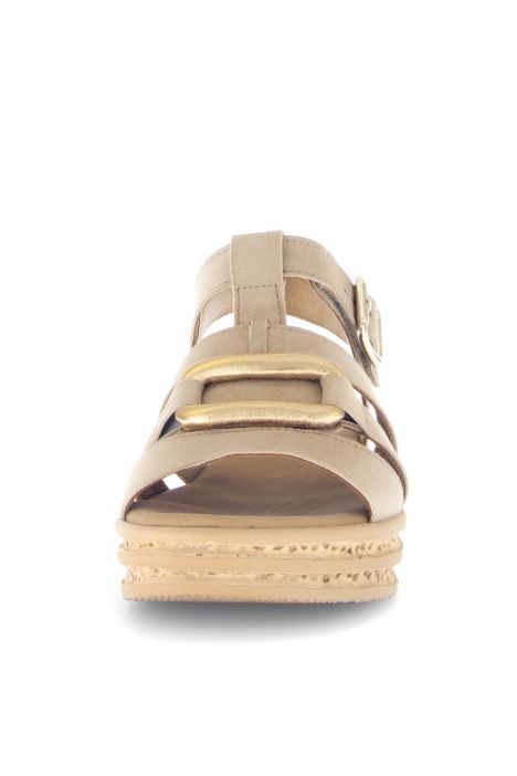 64552 Gabor Kadın Dolgu Topuklu Deri Sandalet 3.5-7.5 14 Karamel/Samtchevreau/Satin-caramel/gold