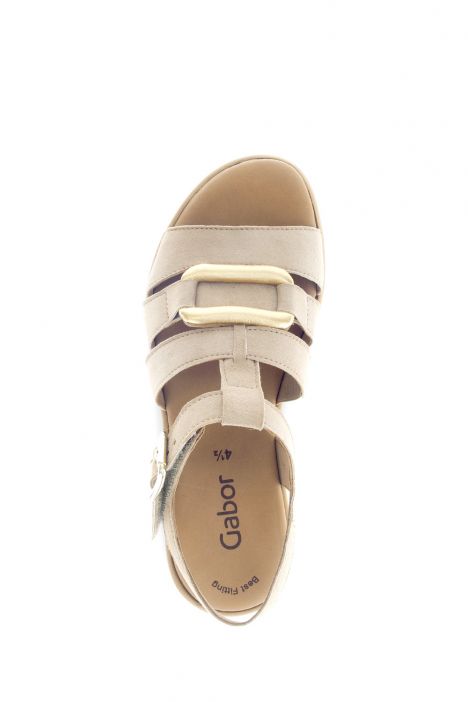 64552 Gabor Kadın Dolgu Topuklu Deri Sandalet 3.5-7.5 14 Karamel/Samtchevreau/Satin-caramel/gold